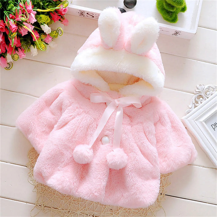 Girls' Hooded Plush Short Sleeve Coat