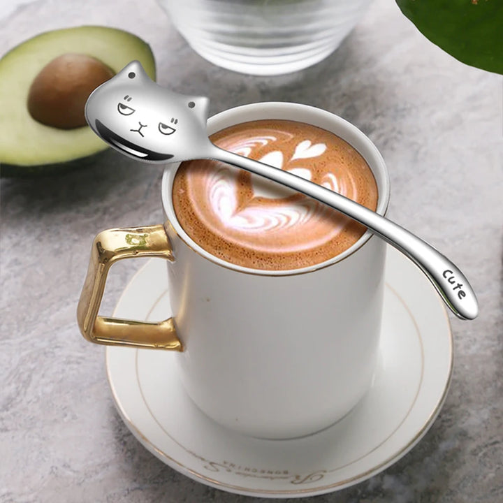 Funny Cat Teaspoons For Coffee Dessert, Cake, Long Tail