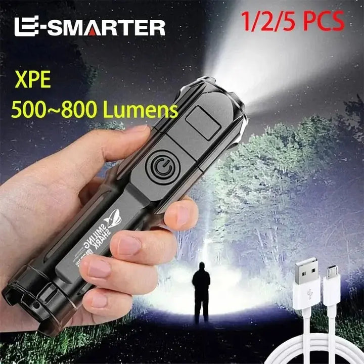 Telescopic Zoom Tactical Torch USB Portable Flashlight