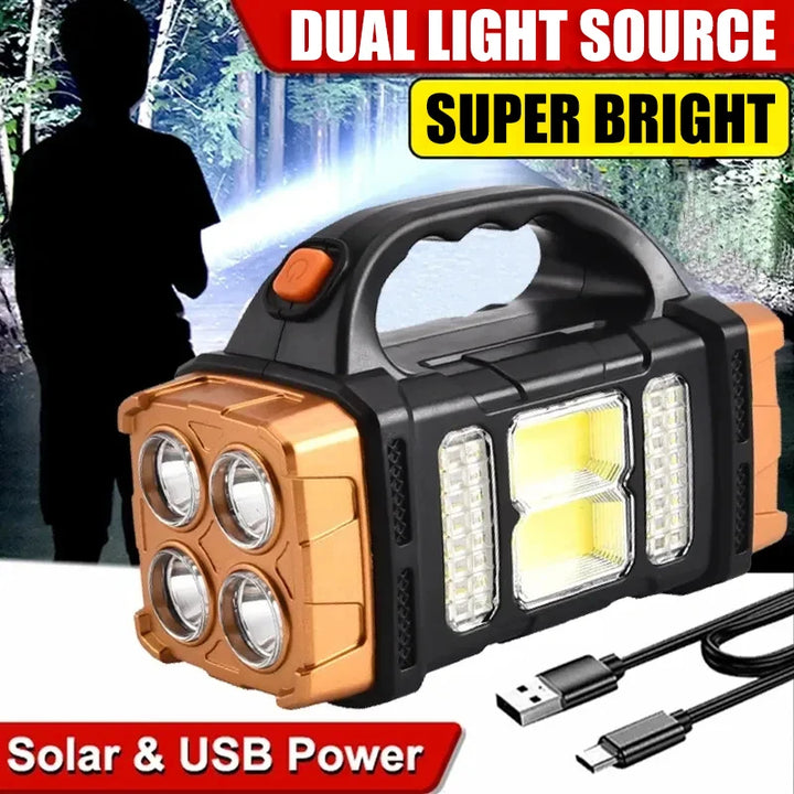 Flashlight Solar LED Light With COB Work Light 4 Gear Charge Mobile Phone