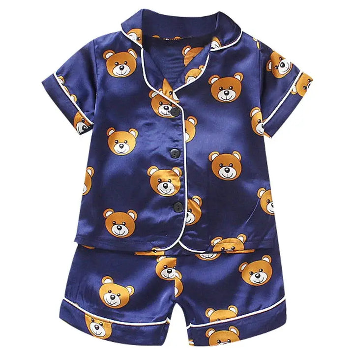 boys' and girls' casual pajamas suit baby silk short sleeve shorts