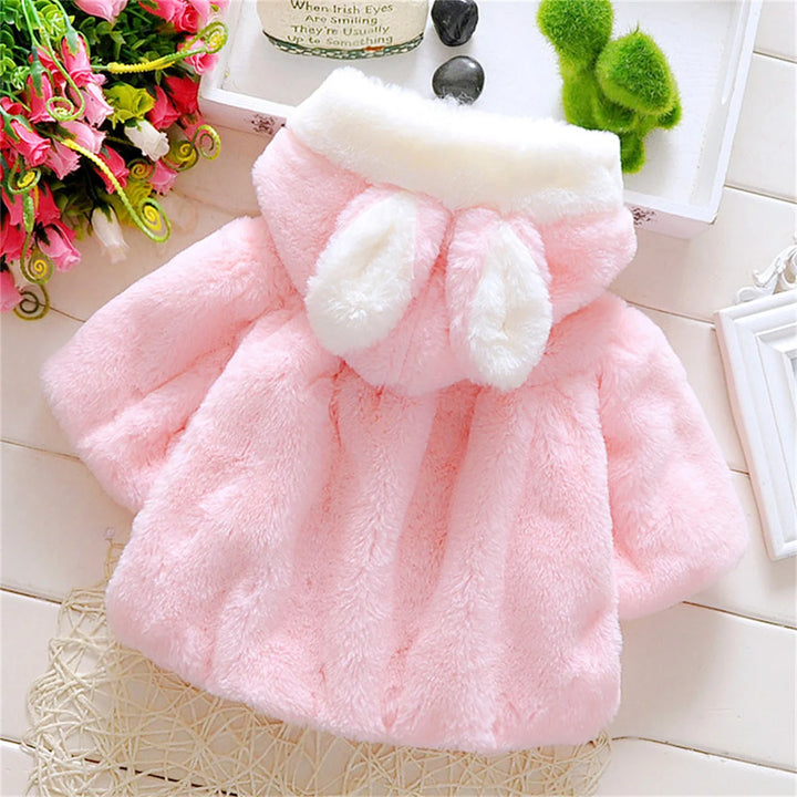 Girls' Hooded Plush Short Sleeve Coat