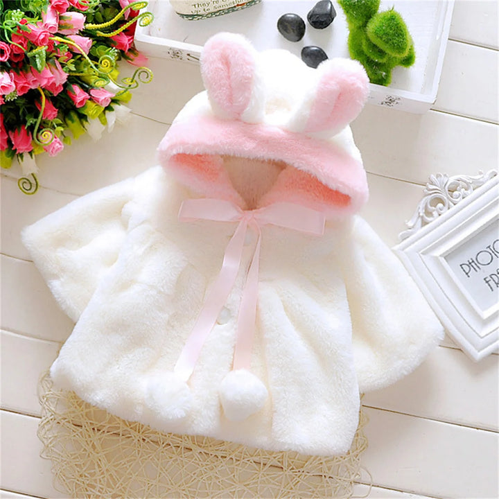 Girls' Hooded Plush Short Sleeve Coat