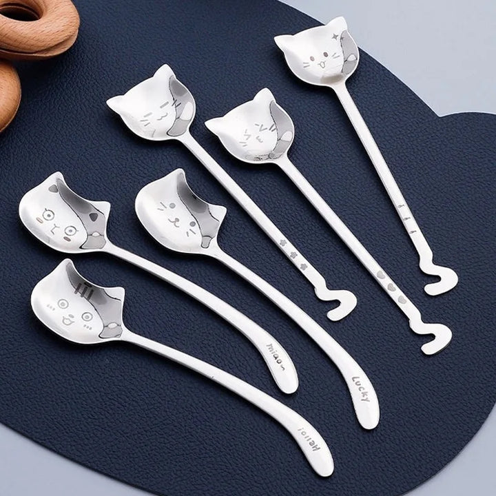 Funny Cat Teaspoons For Coffee Dessert, Cake, Long Tail