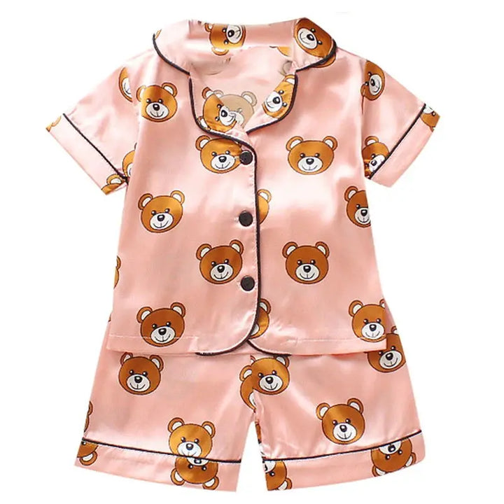 boys' and girls' casual pajamas suit baby silk short sleeve shorts