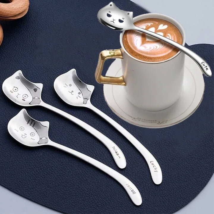 Funny Cat Teaspoons For Coffee Dessert, Cake, Long Tail