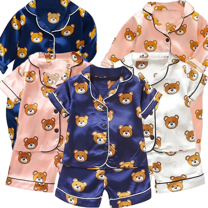 boys' and girls' casual pajamas suit baby silk short sleeve shorts