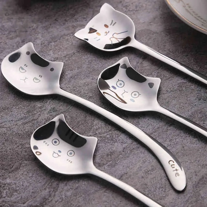 Funny Cat Teaspoons For Coffee Dessert, Cake, Long Tail