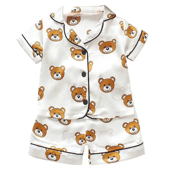 boys' and girls' casual pajamas suit baby silk short sleeve shorts