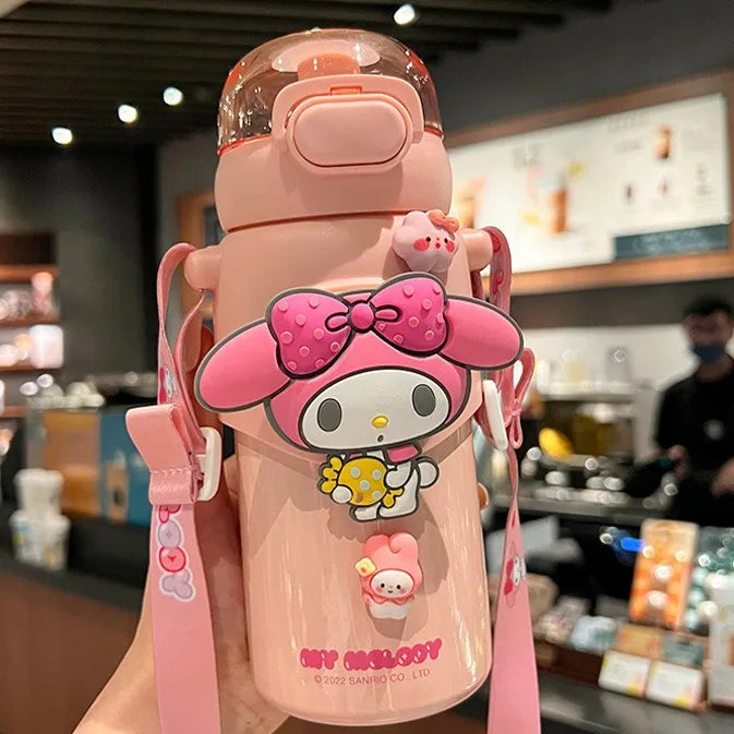 Sanrio Anime Kawaii Portable Thermos Cup Student Children's Straw