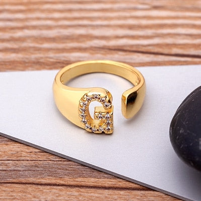 A-Z Letter Gold Color Adjustable Opening Ring