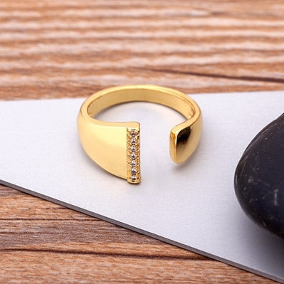 A-Z Letter Gold Color Adjustable Opening Ring