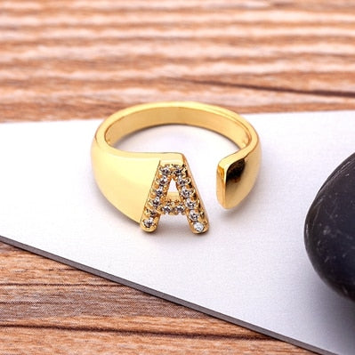 A-Z Letter Gold Color Adjustable Opening Ring