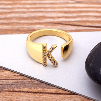 A-Z Letter Gold Color Adjustable Opening Ring