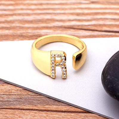 A-Z Letter Gold Color Adjustable Opening Ring