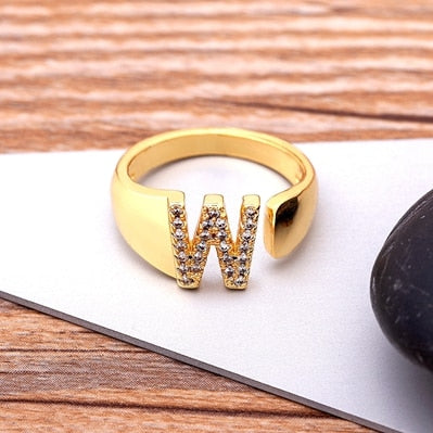 A-Z Letter Gold Color Adjustable Opening Ring