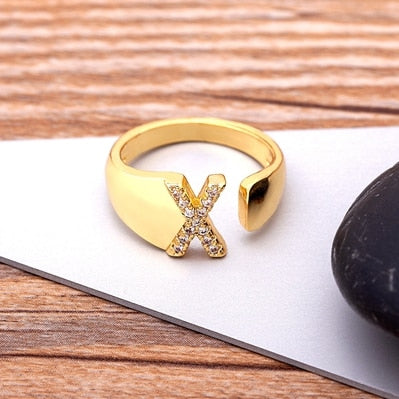 A-Z Letter Gold Color Adjustable Opening Ring